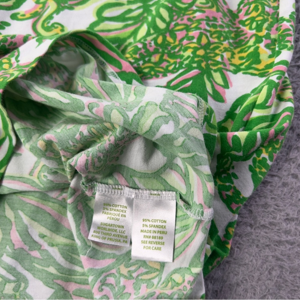 Lilly Pulitzer Michele Top Women Small Green Colorful V Neck Short Sleeve Preppy - Picture 5 of 7